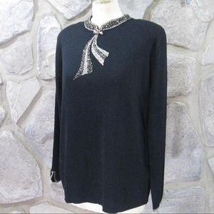 Vintage Black Beaded Bow Sweater